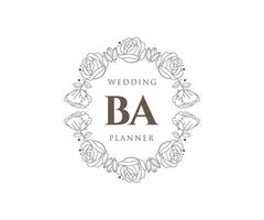 colección de logotipos de monograma de boda con letras iniciales de ba, plantillas florales y minimalistas modernas dibujadas a mano para tarjetas de invitación, guardar la fecha, identidad elegante para restaurante, boutique, café en vector