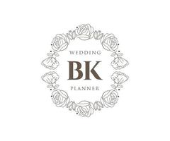 colección de logotipos de monograma de boda con letras iniciales bk, plantillas florales y minimalistas modernas dibujadas a mano para tarjetas de invitación, guardar la fecha, identidad elegante para restaurante, boutique, café en vector