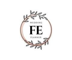 colección de logotipos de monograma de boda con letras iniciales fe, plantillas florales y minimalistas modernas dibujadas a mano para tarjetas de invitación, guardar la fecha, identidad elegante para restaurante, boutique, café en vector