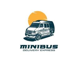 plantilla de logotipo de servicio de entrega y envío, ilustración de vector de diseño de logotipo de minivan