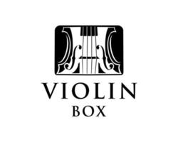 violín negro en el logo de la caja. plantilla de diseño de logotipo de música de violín vector