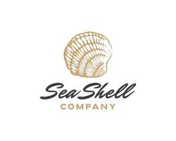 Hand drawn vector seashell illustration. Engraved style seashell. Vintage mollusk logo design template