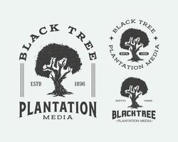 black tree plantation media logo. tree silhouette emblem logo design templates
