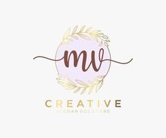 Initial MV feminine logo. Usable for Nature, Salon, Spa, Cosmetic and Beauty Logos. Flat Vector Logo Design Template Element.