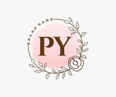 Initial PY feminine logo. Usable for Nature, Salon, Spa, Cosmetic and Beauty Logos. Flat Vector Logo Design Template Element.