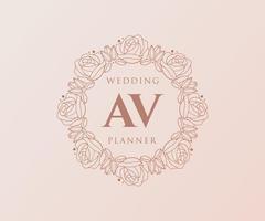 AV Initials letter Wedding monogram logos collection, hand drawn modern minimalistic and floral templates for Invitation cards, Save the Date, elegant identity for restaurant, boutique, cafe in vector