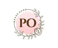 Initial PO feminine logo. Usable for Nature, Salon, Spa, Cosmetic and Beauty Logos. Flat Vector Logo Design Template Element.