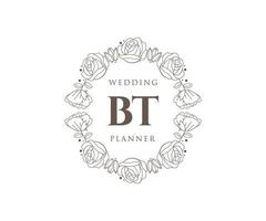 colección de logotipos de monograma de boda con letras iniciales bt, plantillas florales y minimalistas modernas dibujadas a mano para tarjetas de invitación, guardar la fecha, identidad elegante para restaurante, boutique, café en vector