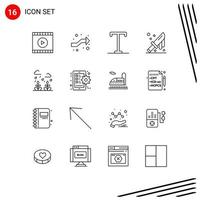 Pack of 16 Modern Outlines Signs and Symbols for Web Print Media such as leaf environment bold knife cut Editable Vector Design Elements