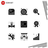 Collection of 9 Vector Icons in solid style Pixle Perfect Glyph Symbols for Web and Mobile Solid Icon Signs on White Background 9 Icons