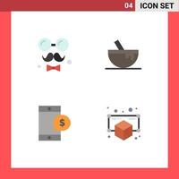 conjunto moderno de 4 iconos planos pictograma de avatar mobile fathers bowl dinero elementos de diseño vectorial editables vector