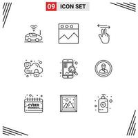 Pack of 9 creative Outlines of seo mobile hand fast lock Editable Vector Design Elements