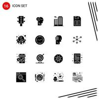 16 Universal Solid Glyph Signs Symbols of storage device mobile chip mind memory chip house Editable Vector Design Elements