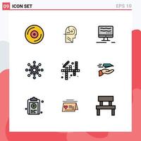 Universal Icon Symbols Group of 9 Modern Filledline Flat Colors of hobbies activities online presentation connect Editable Vector Design Elements