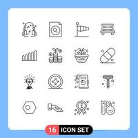 16 User Interface Outline Pack of modern Signs and Symbols of signal sitting flag garden city Editable Vector Design Elements