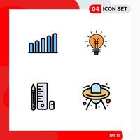 Pictogram Set of 4 Simple Filledline Flat Colors of connection pen bulb lamp scale Editable Vector Design Elements