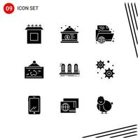 Modern Set of 9 Solid Glyphs and symbols such as picture hang learning map online Editable Vector Design Elements