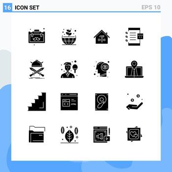 Pack of 16 creative Solid Glyphs of device develop building coding wrench Editable Vector Design Elements