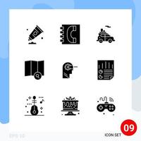 Universal Icon Symbols Group of 9 Modern Solid Glyphs of process search information map vehicle Editable Vector Design Elements