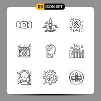 9 Black Icon Pack Outline Symbols Signs for Responsive designs on white background 9 Icons Set vector