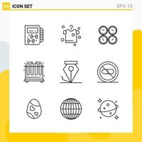 colección de 9 iconos de línea universal conjunto de iconos para web y móvil vector