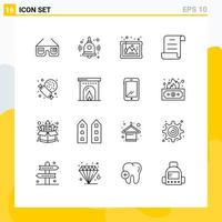 Mobile Interface Outline Set of 16 Pictograms of hotel sweet art supermarket log Editable Vector Design Elements