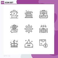 Group of 9 Modern Outlines Set for management globe library business office Editable Vector Design Elements