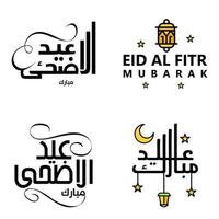 feliz eid mubarak ilustración de diseño vectorial de 4 mensajes decorativos escritos a mano sobre fondo blanco vector