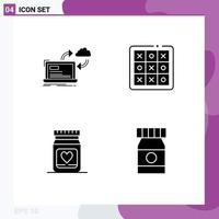 Group of 4 Solid Glyphs Signs and Symbols for sync game dashboard toe love Editable Vector Design Elements