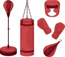 un conjunto de boxeo compuesto por un saco de boxeo, guantes para artes marciales y un casco protector para boxeo y kickboxing. conjunto deportivo. equipo para artes marciales.ilustración vectorial vector