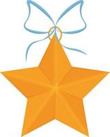 estrella. un brillante juguete de árbol de Navidad en forma de estrella dorada con una cinta azul. juguete de año nuevo para un árbol de navidad festivo. accesorio navideño. ilustración vectorial aislada en un fondo blanco vector