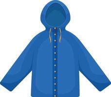 Autumn jacket of blue color. Insulated jacket for walking in cold autumn-winter weather. A warm jacket with a hood. Vector illustration isolated on a white background