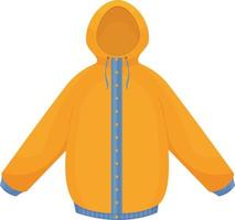 Autumn jacket of yellow color. Insulated jacket for walking in cold autumn and winter weather. A warm jacket with a hood. Vector illustration isolated on a white background.