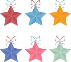 Stars. A set of Christmas tree toys of different colors, in the shape of stars. Christmas toys stars. Toys for Christmas pine trees. Vector illustration on a white background