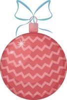 un árbol de navidad de juguete. una bola grande y hermosa para decorar un árbol de navidad, de color rojo con una cinta azul. un juguete festivo de año nuevo. un accesorio de año nuevo. ilustraciones de vectores aislados