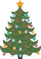 Christmas tree. A bright Christmas tree decorated with festive toys, a garland and a golden star on the top of the head. Christmas pine tree vector illustration isolated on a white background