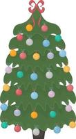 A Christmas tree. A bright Christmas tree decorated with festive toys, a garland and a red bow on the top of the head. Vector illustration of a Christmas pine tree isolated on a white background