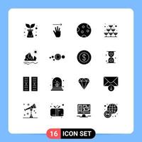 Mobile Interface Solid Glyph Set of 16 Pictograms of environment party moon wine glass Editable Vector Design Elements