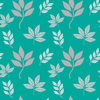 Silver leaves seamless pattern on green background. Geometric leaf line seamless patterns vintage retro vector illustration. Design for textile, wallpaper, clothing, backdrop, tile floor, wrapping.
