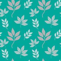 Silver leaves seamless pattern on green background. Geometric leaf line seamless patterns vintage retro vector illustration. Design for textile, wallpaper, clothing, backdrop, tile floor, wrapping.