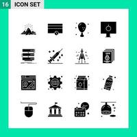 Pack of 16 Solid Style Icon Set Glyph Symbols for print Creative Signs Isolated on White Background 16 Icon Set vector