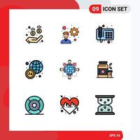 Modern Set of 9 Filledline Flat Colors Pictograph of bodybuilding operation telephone logic function Editable Vector Design Elements