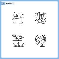 Line Pack of 4 Universal Symbols of air marketing pole wind microphone megaphone Editable Vector Design Elements