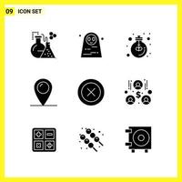 9 Icon Set Simple Solid Symbols Glyph Sign on White Background for Website Design Mobile Applications and Print Media vector