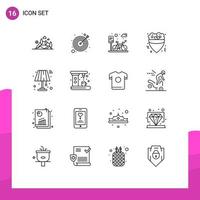 Group of 16 Outlines Signs and Symbols for interior meal goal food road Editable Vector Design Elements