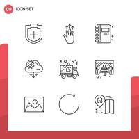 9 Universal Outlines Set for Web and Mobile Applications delivery gear touch setting open book Editable Vector Design Elements