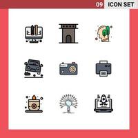 Set of 9 Modern UI Icons Symbols Signs for camera traffic monument car logical Editable Vector Design Elements