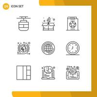 9 User Interface Outline Pack of modern Signs and Symbols of globe seo speech book remarketing learning Editable Vector Design Elements