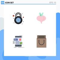 Modern Set of 4 Flat Icons Pictograph of alarm mobile secure turnip ui Editable Vector Design Elements