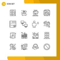 Pack of 16 Modern Outlines Signs and Symbols for Web Print Media such as favorite web woman speaker wellness Editable Vector Design Elements